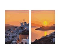 Greece Island Sunset Landscape Passport Holder Cover PU Leather Waterproof Passport Case Travel Wallet with Credit Card Slots for Women Men, style, 20.3x13.8cm