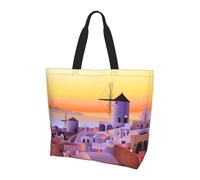 Greece Island Sunset Landscape Printed Tote Bag - Shoulder Bag - Suitable for Travel, Yoga, Beach, Commute, Shopping - Gift for Men and Women