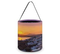 Greece Island Sunset Landscape Printing Candy Basket Halloween Trick Or Treat Bags Gift Bucket For Halloween Party Or Daily Supplies, Style, One Size