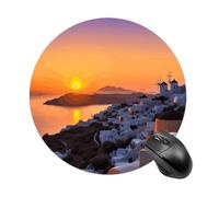 Greece Island Sunset Landscape Round Mouse Pad Smooth Glide Gaming Mousepad Extra Density Portable Comfortable Mouse Mat for Desk, Home, Office 7.8x7.8 Inches