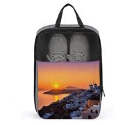 Greece Island Sunset Landscape Shoe Bags with Zipper, Portable Shoe Organizer with Handle, Personalized Shoes Tote Bag for Travel, Waterproof Shoes Carrier, Storage Pouch