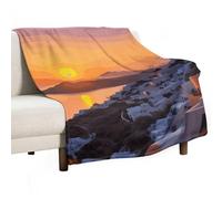 Greece Island Sunset Landscape Soft Throw Blanket for Couch Lightweight Flannel Blanket for Sofa Couch Throw Bed Warm Cozy Decorative Blankets Fall Winter Decor 40"x50"