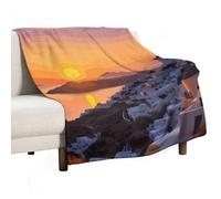 Greece Island Sunset Landscape Soft Throw Blanket for Couch Lightweight Flannel Blanket for Sofa Couch Throw Bed Warm Cozy Decorative Blankets Fall Winter Decor 50"x60"