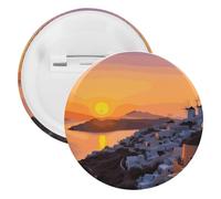 Greece Island Sunset Landscape Tinplate Badge Personalized Round Brooch Large Craft Button Suitable for Teachers, Nurses, Doctors, Staff, Party Gift Accessories, 5PCS, Plastic, plastics