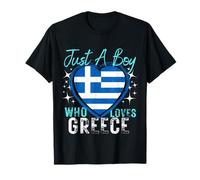 Greece Just A Boy Who Loves Greece Heart Flag Boys T-Shirt