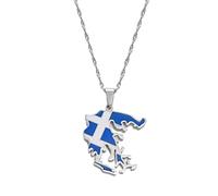 Greece Map and Flag Pendants Necklaces Silver Color/Gold Color Greek Jewelry Patriotic(Silver Color,60cm)