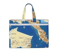 Greece Map Print 10.6 * 15 Inch Handheld Bag 2 Zipper Pockets Generous Capacity for Files - Ideal for dy and TravelWork,Stu