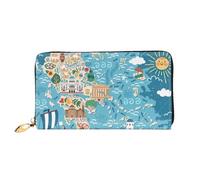 Greece Map Print Cellphone Credit Card Money Holder Wallet Leather Women Card Wallet Zipper Pocket, Black, One Size, Black, One Size
