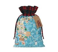 Greece Map Print Festive Drawstring Gift Eco-Friendly Bags Reusable Pouches Birthday Wedding Party
