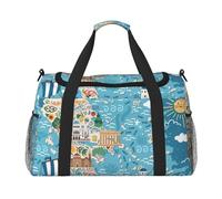 Greece Map Print Functional Travel Tote Ample Space Travel Bag Foldable Carry On Tote for Weekender