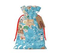 Greece Map Print Gift Drawstring Bags Reusable For Winter Celebrations Party Favors Goodie Pouches