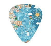 Greece Map Print Guitar Pick,12 Pack,Includes Thin,Medium,Heavy Gauges,Suitable for guitar,ukulele