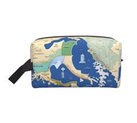 Greece Map Print Makeup Bag，Travel Toiletry Bag Organizer Cute Makeup Accessories Storage Bag