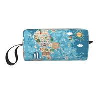 Greece Map Print Portable Cosmetic Pouch, Travel Storage Case, Zippered Organizer Bag for Quick Access