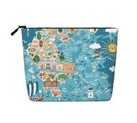 Greece Map Print Portable Makeup Bag for Women Lightweight Cosmetic Pouch Travel Commuting Toiletry