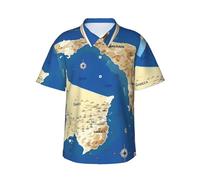 Greece Map Print Print Men Lightweight Hawaiian Shirt Casual Short Sleeve for Summer Beach Vacation Black