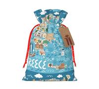 Greece Map Print Reusable Eco-Friendly Gift Drawstring Bag For Party Favors Seasonal Celebrations