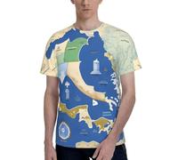 Greece Map Print Short Sleeve Crew Neck T-Shirt Fashionable Casual Summer Comfortable Everyday Use Black