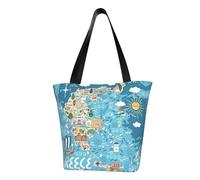 Greece Map Print Tote Bag For Women, Reusable Large Ladies Shoulder Bag Large Capacity Shopping Totes Fasion Handbag For Office, Shopping, Travel