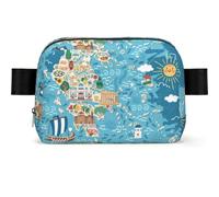 Greece Map Print Unisex Waist Bag Wear-Resistant Belt Bag Hip Bag with Adjustable Strap for Hiking and Travel