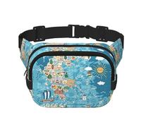 Greece Map Print Waist Pack Square Waist Bag Workout Hiking Running Travel Gym Pretty Zipper Fashion