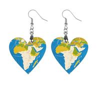Greece Map Print Wooden Earrings Jewelry Gifts, Lightweight Vintage Natural Wood Pendants Classic Artistic Wooden Earring Hooks for Women
