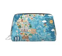 Greece Map Printed Large Makeup Organizer Versatile Toiletry Case with Secure Zipper Closure for Women