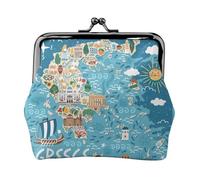 Greece Map Printing Minimalist Travel Wallet, Small Storage Pouch for Hiking Trips and Outdoor Excursions