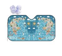 Greece Map Printing Windshield Sun Shade for Car. Reflective UV and Heat Shield with Keeps Interior Cool Universal Sedans