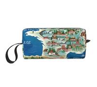 Greece Map Prints Cosmetic Bag Makeup Bags for Women Travel Toiletry Bag Accessories Organizer with Handle, Zipper Closure