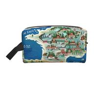 Greece Map Prints Makeup Bags for Women Girls Large Capacity Zipper Cosmetic Bag Travel Toiletry Bag Organizer with Handle