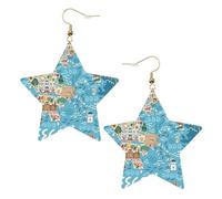 Greece Map Statement Earrings for Women, Star Drop Earrings, Elegant Dangle Jewelry for Formal Gatherings