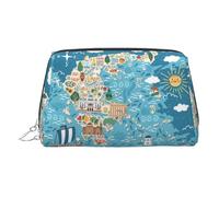 Greece Map Travel Makeup Bag, Organizer Bag with Divider,Portable Zipper Toiletries Storage Case