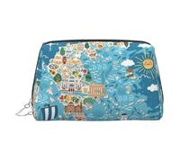Greece Map Travel Makeup Bag with Compartment,Portable Cosmetic Organizer Bags,Toiletry Bag