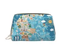 Greece Map Travel Makeup Bag with Compartment,Portable Cosmetic Organizer Bags,Toiletry Bag