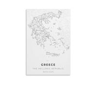 Greece Map Wall Art Paintings Canvas Prints Poster Artwork for Living Room Bedroom Bathroom Office Home Decor 12x18inch(30x45cm)