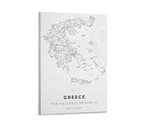 Greece Map Wall Art Paintings Canvas Prints Poster Artwork for Living Room Bedroom Bathroom Office Home Decor 16x24inch(40x60cm)