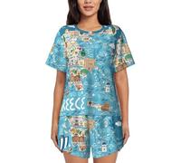 Greece Map Womens Pajama Sets Comfy Short Sleeve Sleepwear Tops And Shorts Cute Pjs 2 Piece Lounge Set S-Xxl, Black, XL