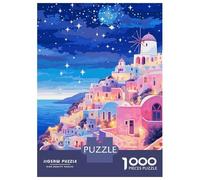 Greece Santorini Evening 1000 Piece Jigsaw Puzzle, Old Europe Travel Artwork, 1000 Pieces for Adults, Birthday Gift for Puzzle Lovers, Relaxing Challenge, 52x38cm/1000pcs