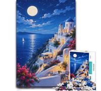 Greece Santorini Night Art Adult Jigsaw 1000pcs (38x26cm) Puzzle Challenge | For adult puzzle fans at Christmas: Adult jigsaw puzzle with 1000 pieces turns winter downtime into puzzle time.