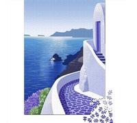 Greece+Santorini Travel Puzzle 1000 Pieces, Old Europe Travel Artwork, Matte Printed Jigsaw for Home Décor Fans, Mindful Activity, Gift Idea, 38x26cm/1000pcs