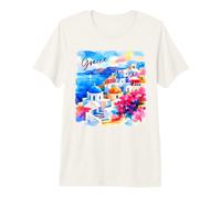 Greece Santorini Watercolor Travel Design Mediterranean Premium T-Shirt