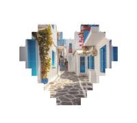 Greece Street Building Brick Block Puzzle Heart Shaped, Personalized Picture Puzzles Photo Jigsaw Puzzles for Adults 3D Micro Building Blocks for Home Decor Bricks Set