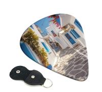 Greece Street Guitar Picks 6 Pack with Leather Guitar Pick Holder Keychain, Plectrum Key Fob Cases Bag, Abstract Art Plectrum for Acoustic Electric Guitar, Ukulele 0.46mm