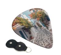 Greece Street Guitar Picks 6 Pcs, 0.96mm Thickness Celluloid Plectrum with Leather Picks Holder, Personalized Guitar Pick for Bass Electric Acoustic Guitars Lovers Gift