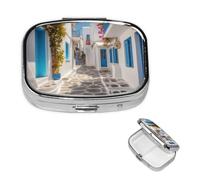 Greece Street Pill Box 2 Compartment Medicine Pill Organizer Square Pill Case for Purse & Pocket Travel Pillbox Portable Metal Medicine Vitamin Fish Oil Organizer Unique Gift