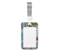 Greece Street Print Id Badge Holder Sliding Card Holder Vertical Card Protector Cover Case Teacher Lanyard for Office Women Men