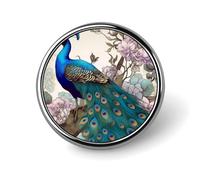 Greece Street Round Lapel Pin Brooch Badge Cute Tie Tack Pin for Hats, Clothing, Bags Unique Fashion Accessories Gift for Men & Women, Peacock Floral, Circular