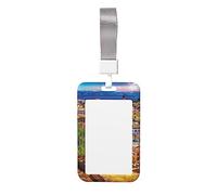 Greece Sunset Print Id Badge Holder Sliding Card Holder Vertical Card Protector Cover Case Teacher Lanyard for Office Women Men