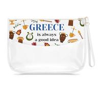 Greece Travel Essentials Gifts Clear Makeup Bag Greece Lover Gift Greece Theme Cosmetic Bag Greece Trip Vacation Present for Traveller Female Girls Friends Girls Weekend Gift